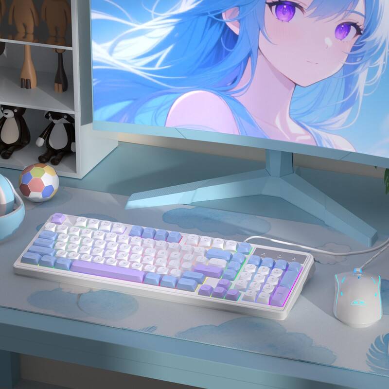 Alt View 2. Luckbyte - Wired RGB Gaming Keyboard and Mouse Set - 98-Key Compact Design with Adjustable DPI Mouse (White & Blue & Purple) - Blue.