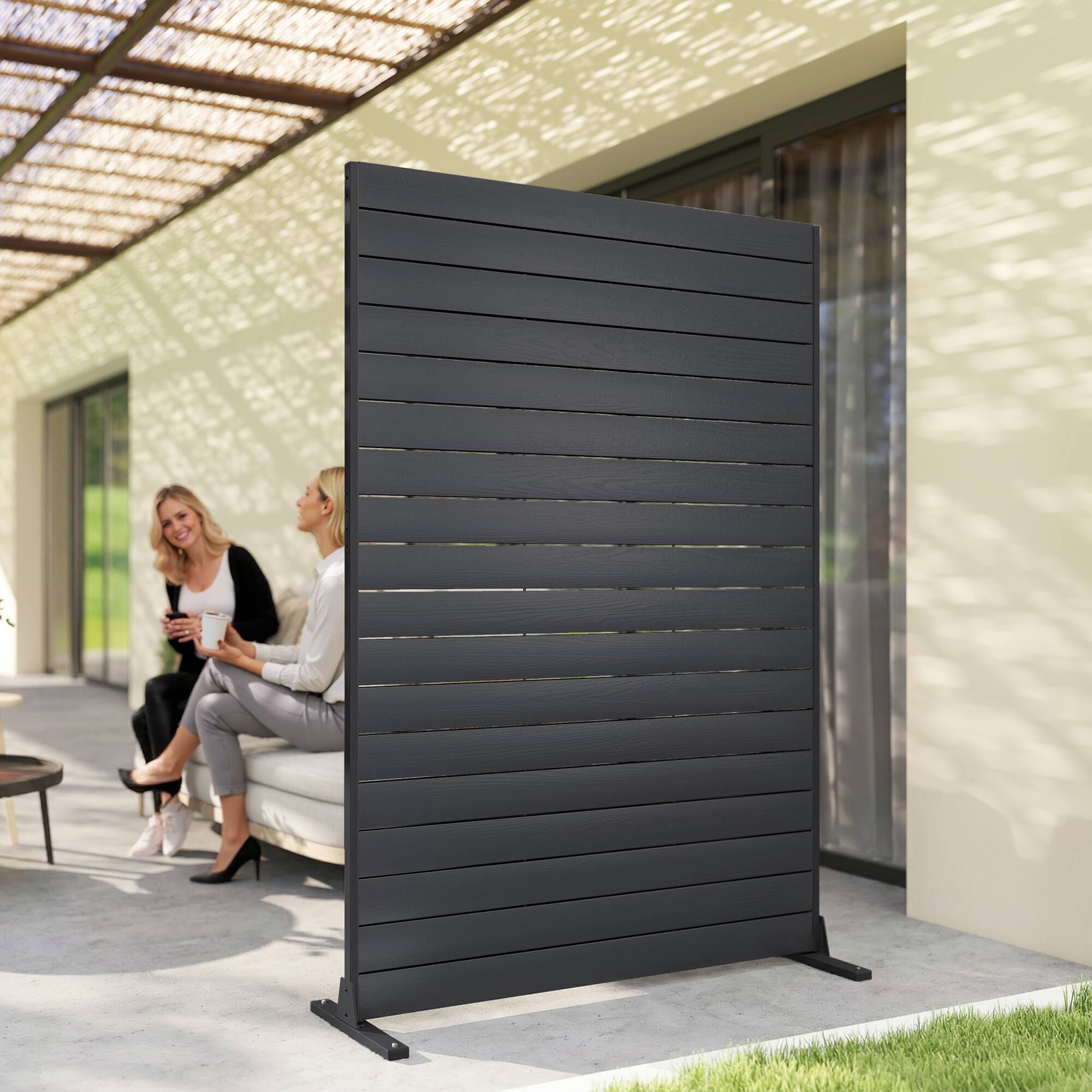 Alt View 1. Outsunny - HDPE Outdoor Privacy Screen, 47.2"W x 68.5"H Decorative Privacy Fence Screen with Stand and 6 Panels.
