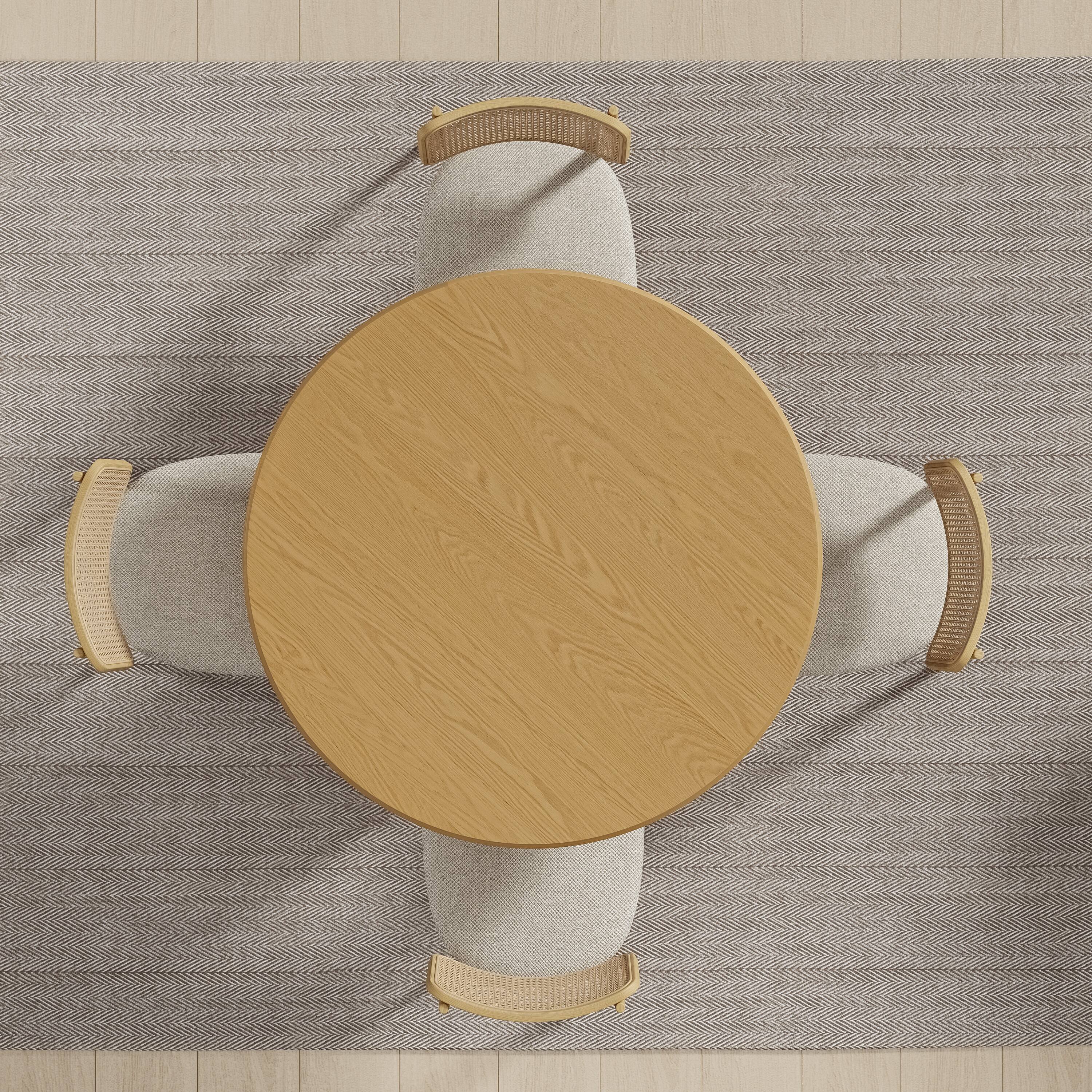 Alt View 3. PexFix - Minimalist Farmhouse Duckbill Edge Round Solid Oak 46 in. Wide Fluted Base Kitchen & Dining Table Seats 4 - Natural.