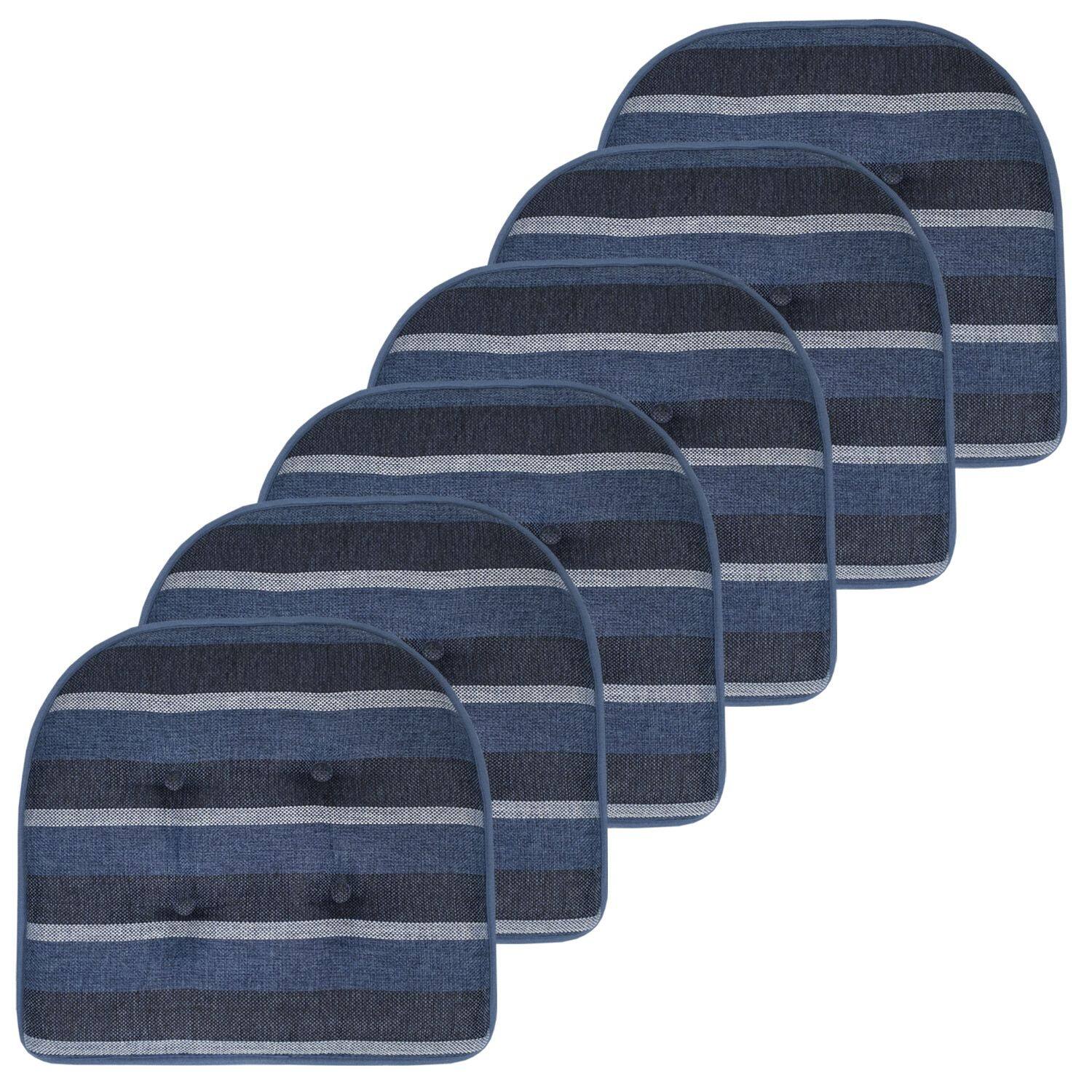Front. Sweet Home Collection - Bradford Striped U Shaped Memory Foam 17" x 16" Chair Cushion, 6-Pack - Steel Blue.