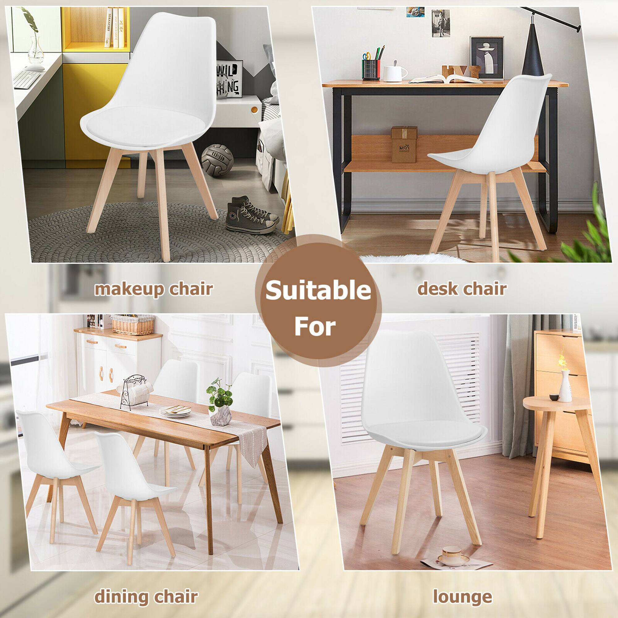 The text in the image can be grouped and corrected as follows:

- Makeup chair
- Desk chair
- Dining chair
- Lounge

The chair is suitable for all these settings.