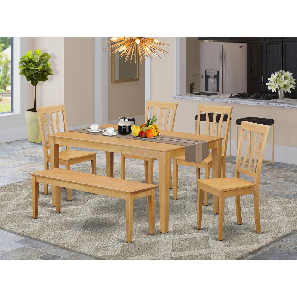 Left. East West Furniture - 6 PC Table and chair set - Kitchen dinette Table and 4 Dining Chairs with bench - Oak.