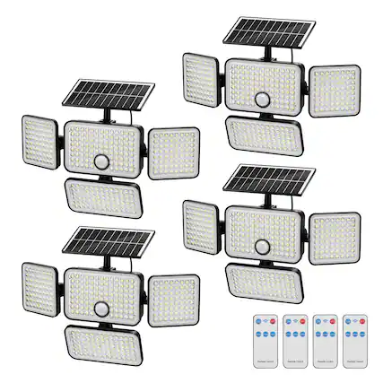 Front. Unique Bargains - 4pcs 3000Lumen Solar Flood Lights Outdoor 4 Heads 6500K Motion Sensor Light with Remote 3 Modes IP65 Waterproof - White.
