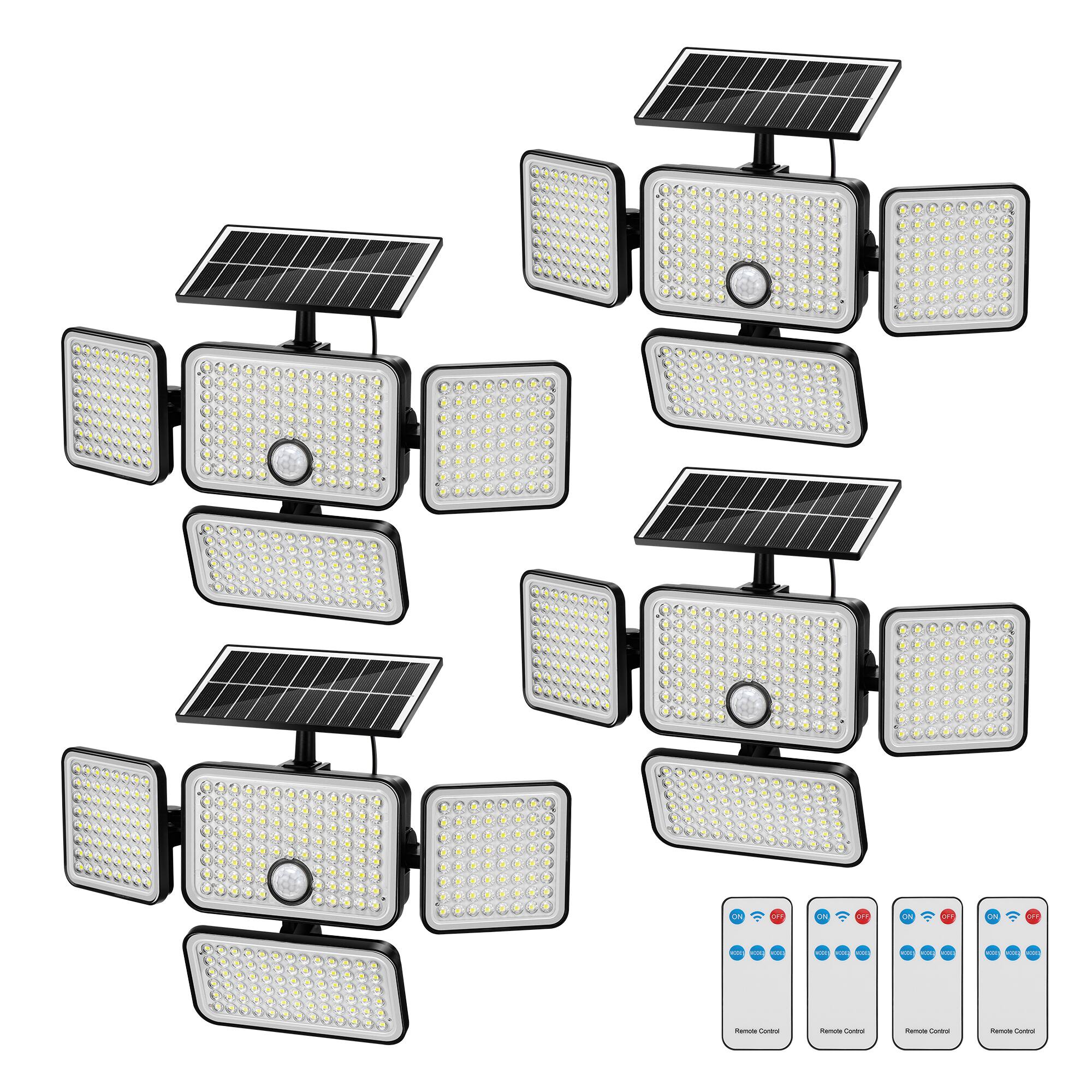 Front. Unique Bargains - 4pcs 3000Lumen Solar Flood Lights Outdoor 4 Heads 6500K Motion Sensor Light with Remote 3 Modes IP65 Waterproof - White.