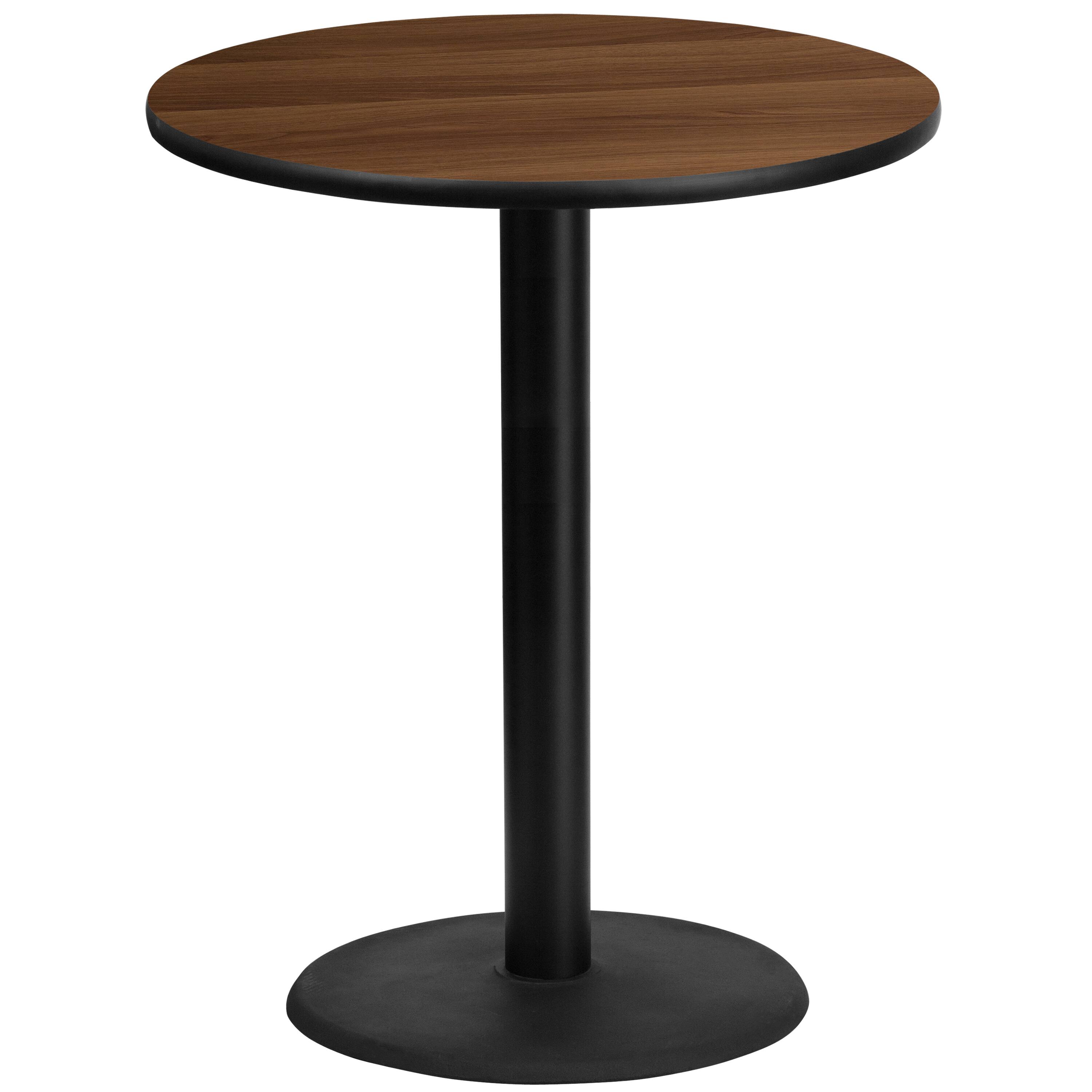 Front. Emma + Oliver - 36" Round Laminate Table Top with 24" Round Bar Height Table Base - Walnut.
