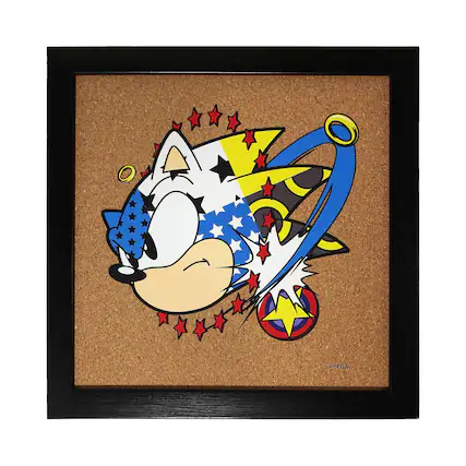 Front. Just Funky - Sonic The Hedgehog 10 x 10 Inch Cork Board Wall Art - Multi-Color.