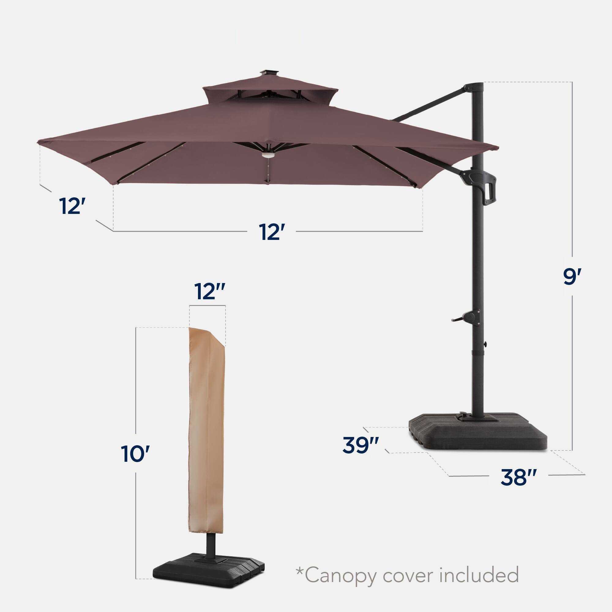 12' 12' 12" 9' 10' 39" 38" *Canopy cover included