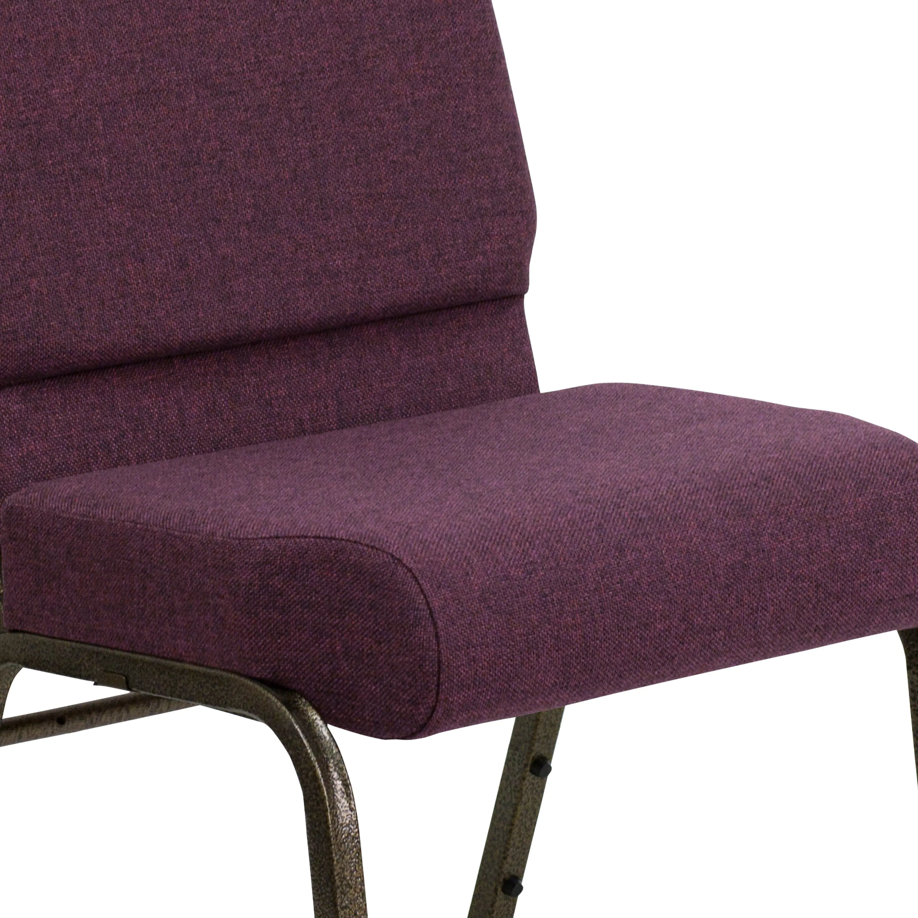 Alt View 9. Emma + Oliver - 4 Pack 21''W Stacking Church Chair - Plum Fabric/Gold Vein Frame.