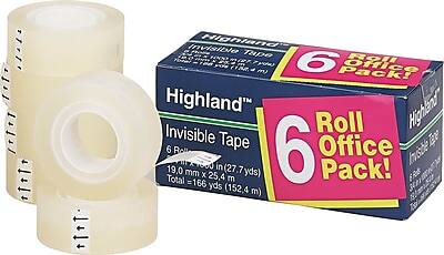 Highland - Invisible Clear Tape, 0.75" x 27.7 yds., 1" Core, 6 Rolls/Pack (6200-6PK)