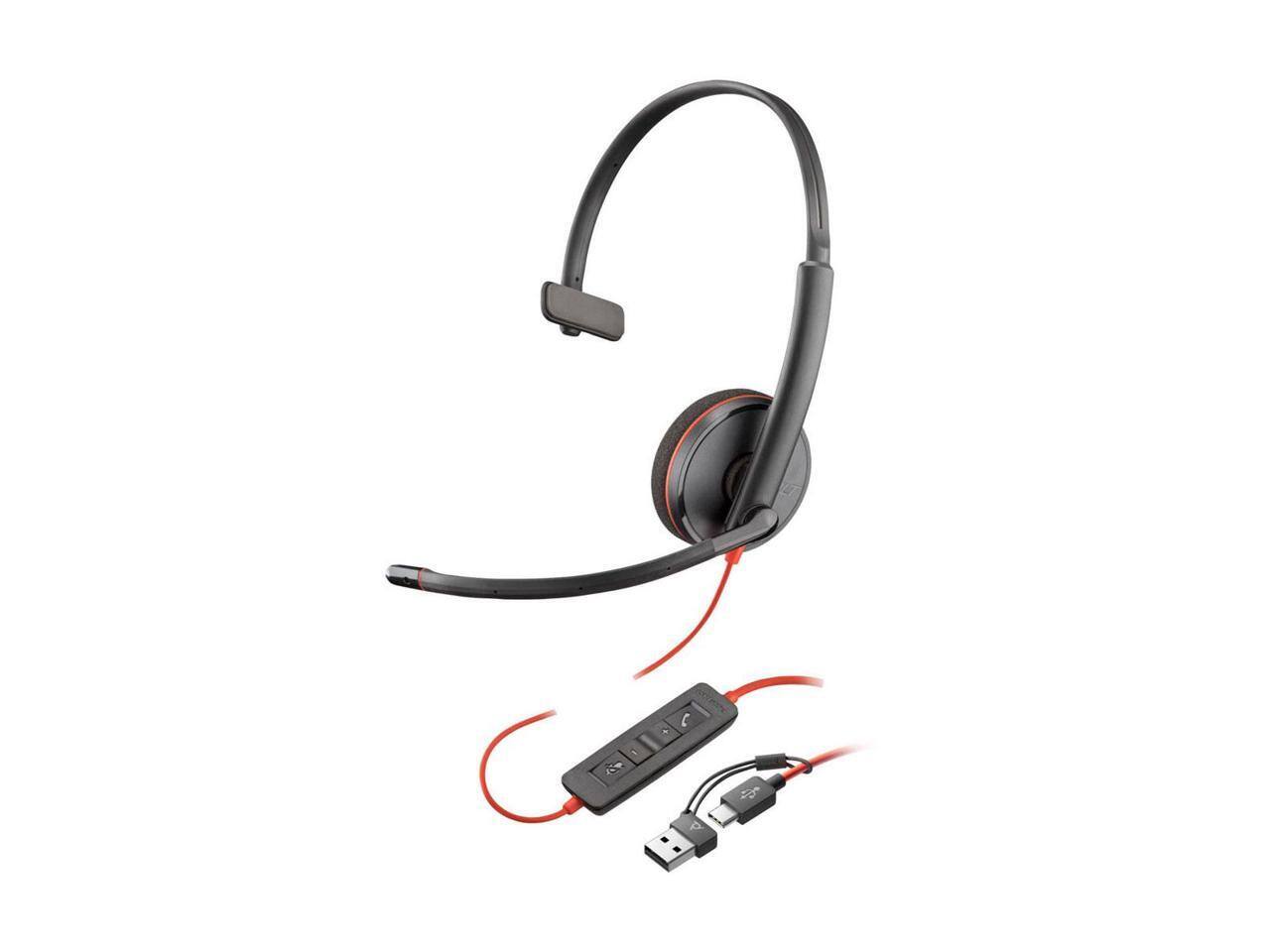 Alt View 5. HP - Poly Blackwire 3310 USB-C Monaural Headset - 7ft, 3.5mm, Black - Black.