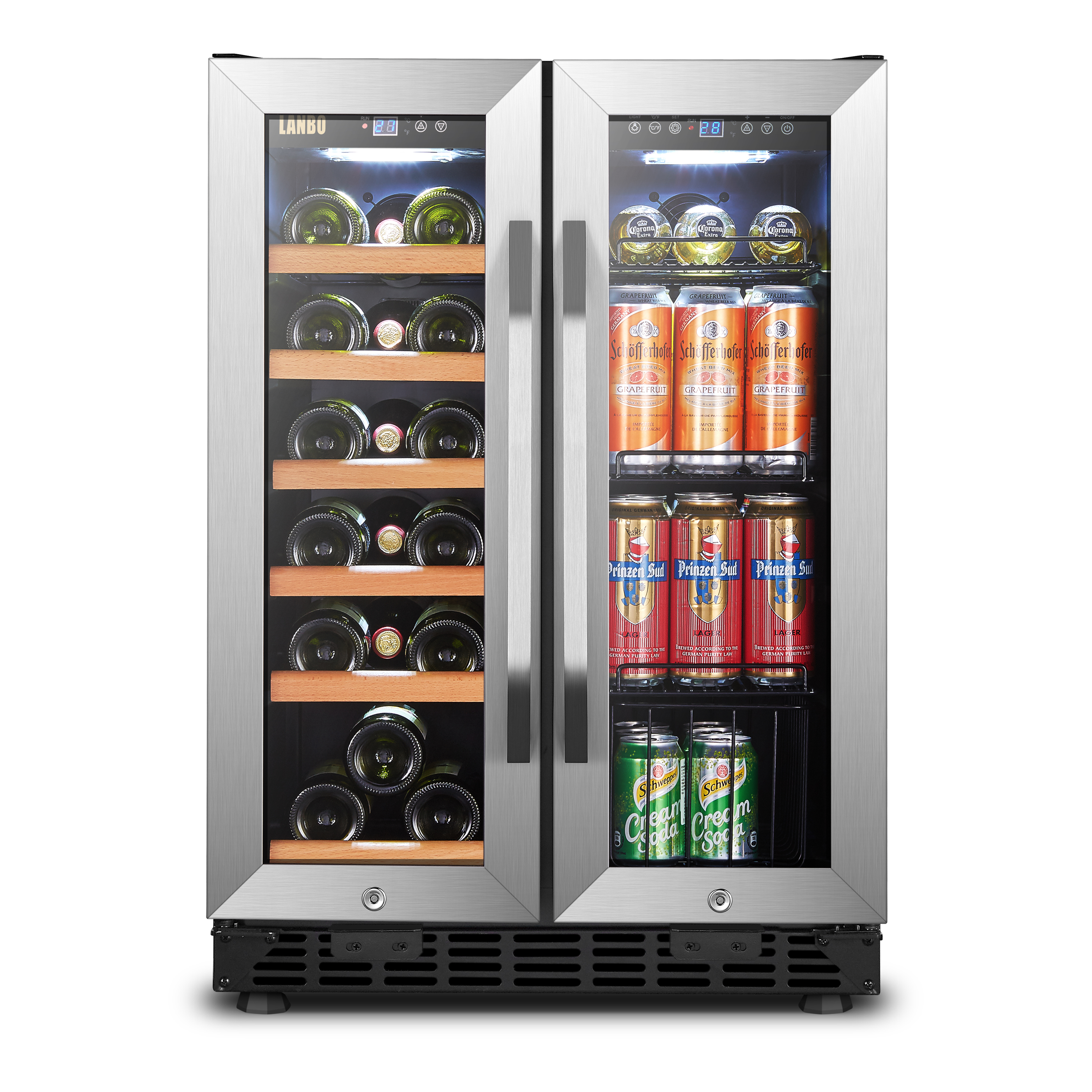 Lanbo - Freestanding/Built-In 23.4'' width 18 Bottle 56 Can Dual Zone Combo Wine and Beverage Cooler - Black