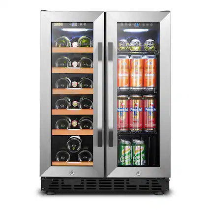 Front. Lanbo - Freestanding/Built-In 23.4'' width 18 Bottle 56 Can Dual Zone Combo Wine and Beverage Cooler - Black.