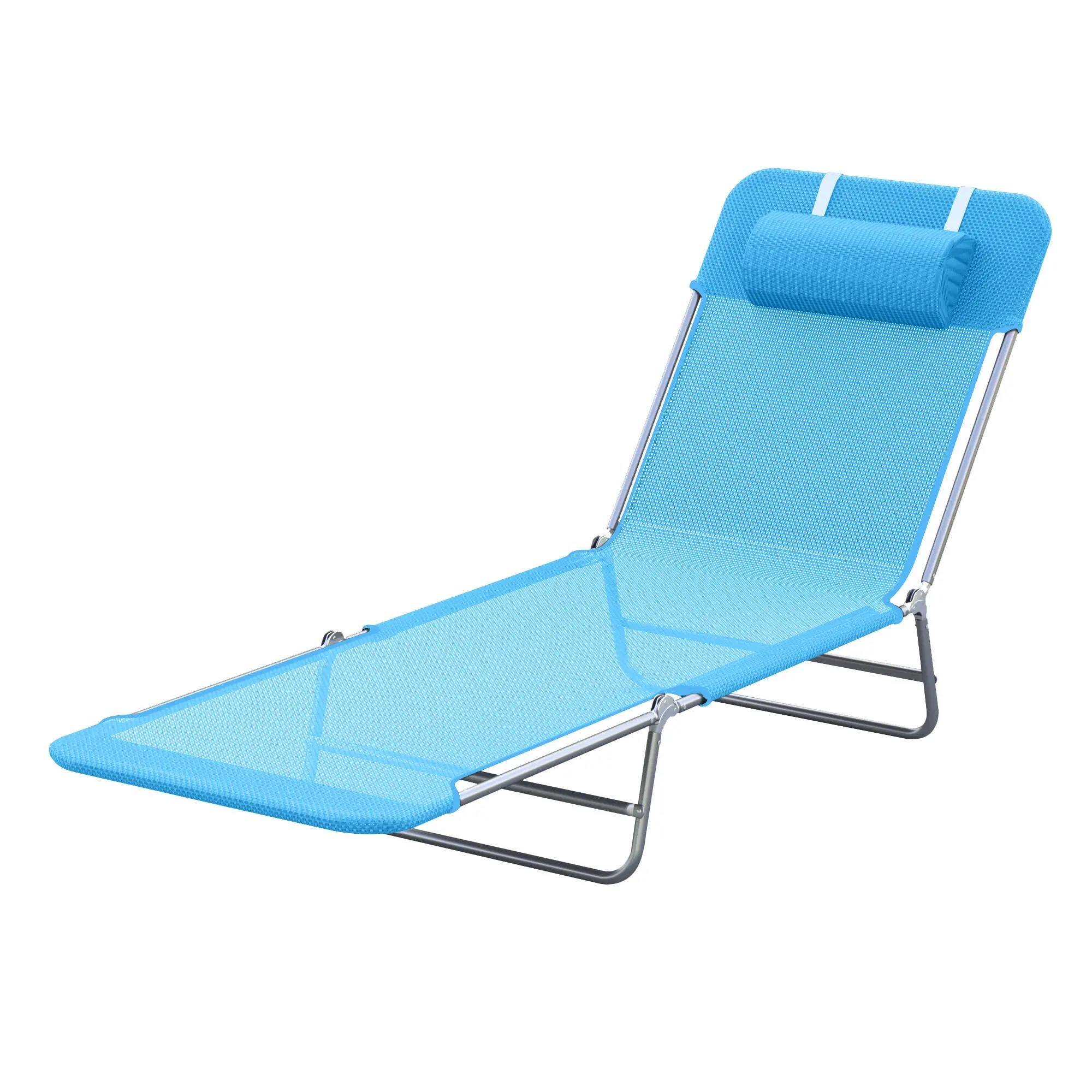 Angle. Resenkos - Resenkos Folding Chaise Lounge Pool Chairs, Outdoor Sun Tanning Chairs with Pillow, Reclining Back, Blue - Blue.