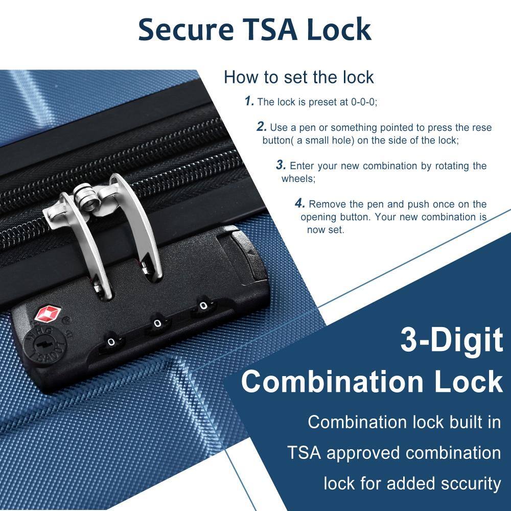 Secure TSA Lock

How to set the lock
1. The lock is preset at 0-0-0;
2. Use a pen or something pointed to press the reset button (a small hole) on the side of the lock;
3. Enter your new combination by rotating the wheels;
4. Remove the pen and push once on the opening button. Your new combination is now set.

3-Digit Combination Lock
Combination lock built in TSA approved combination lock for added security