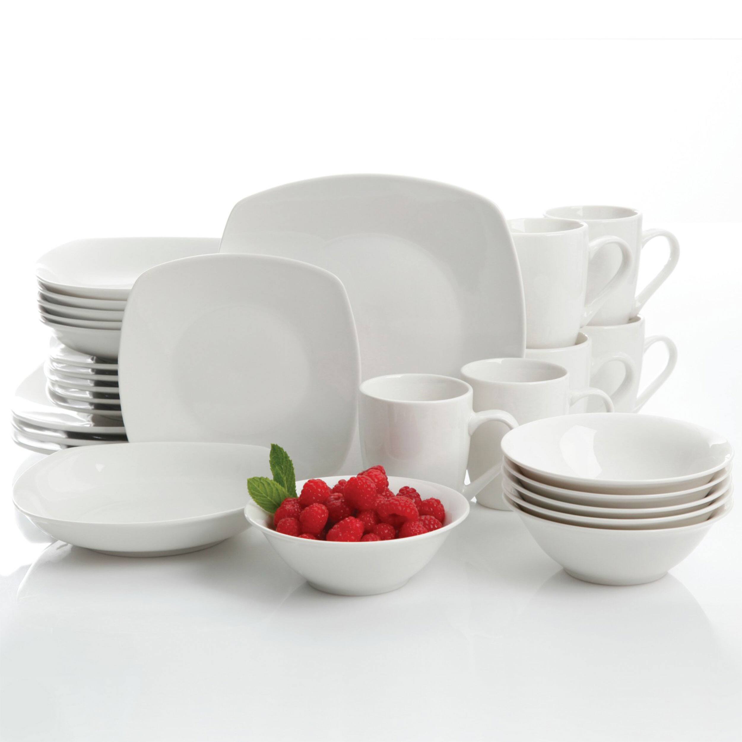 Alt View 8. Gibson - Gibson Home Hagen Square Dinnerware Set in White, Set of 30 - White.