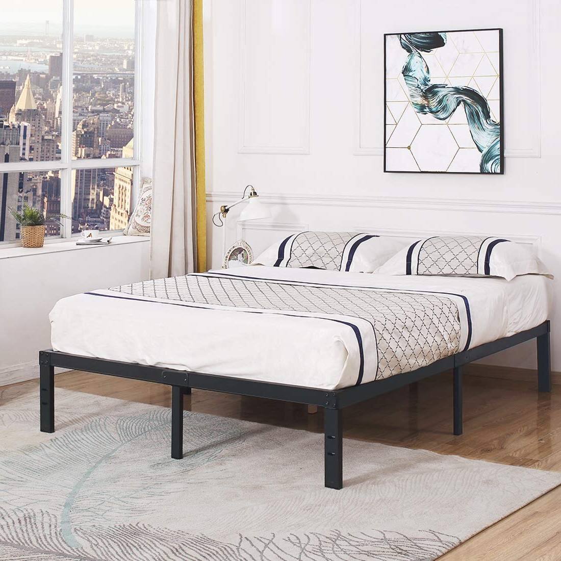 Left. Hivvago - Full Heavy Duty Metal Platform Bed Frame with Wood Slats 3,500 lbs Weight Limit - Black.
