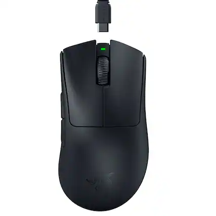 Front. Razer - DeathAdder V3 Pro Lightweight Optical Gaming Mouse with 90 Hour Battery - Black.