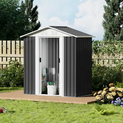 Front. Anysun - 5x3 Feet Dark Grey Outdoor Storage Shed with Aluminum Alloy Frame and Base, Ventilated, Easy Assembly - Grey.