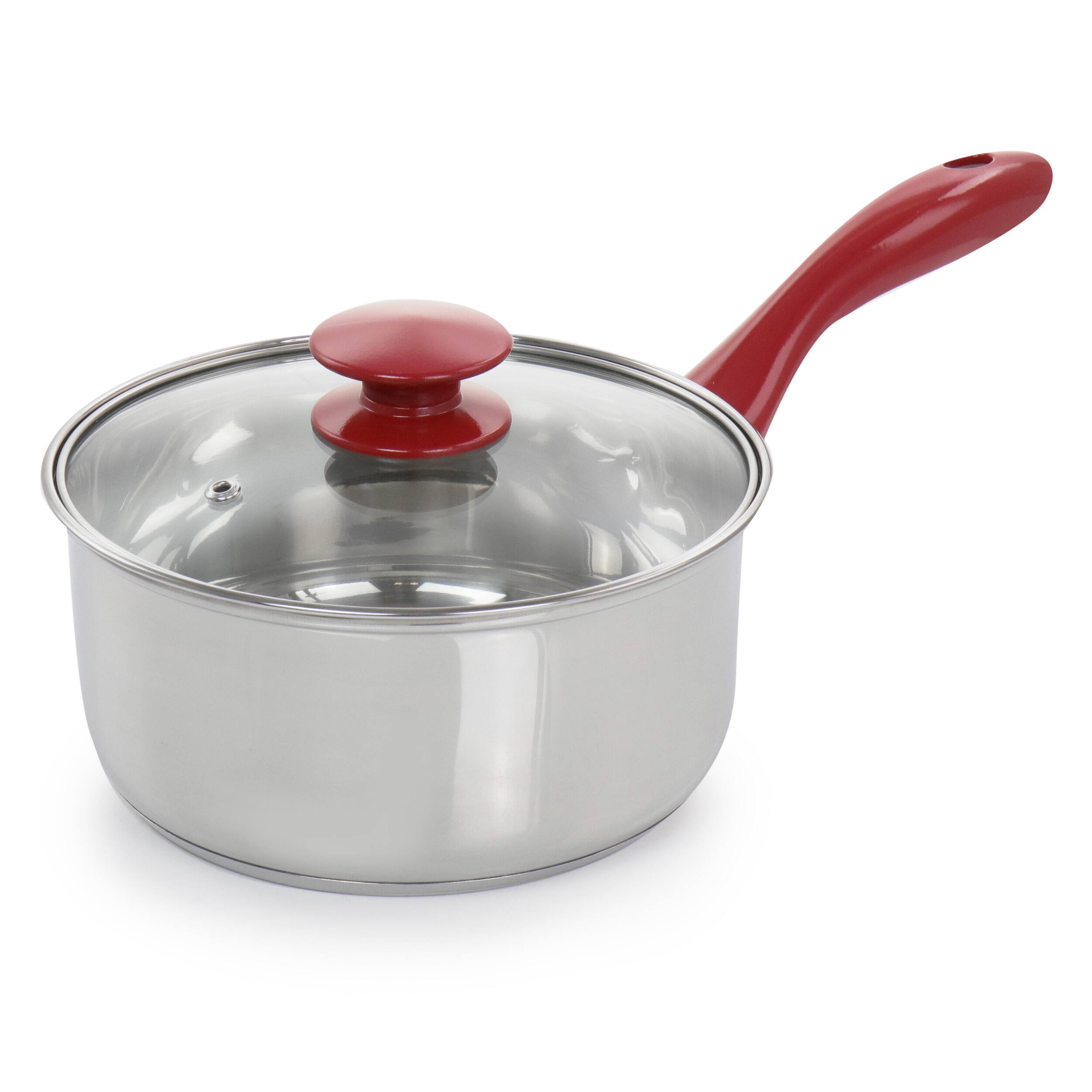 Alt View 4. Gibson - Gibson Home Crawson 7 Piece Stainless Steel Cookware Set in Chrome with Red Handles - Silver.