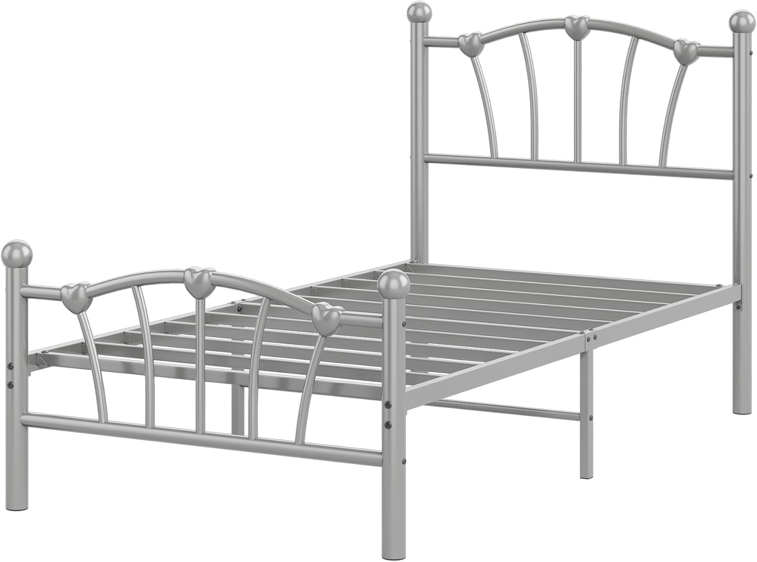 Alt View 3. Homhougo - Twin Size Metal Bed Frame, Twin Bed Frames for Girls Boys, Twin Platform Bed with Heart-Shaped Design - Grey.