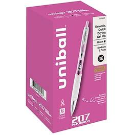 uni-ball - 207 Pink Ribbon Retractable Gel Pens, Medium Point, 0.7mm, 36/Pack - Black Ink