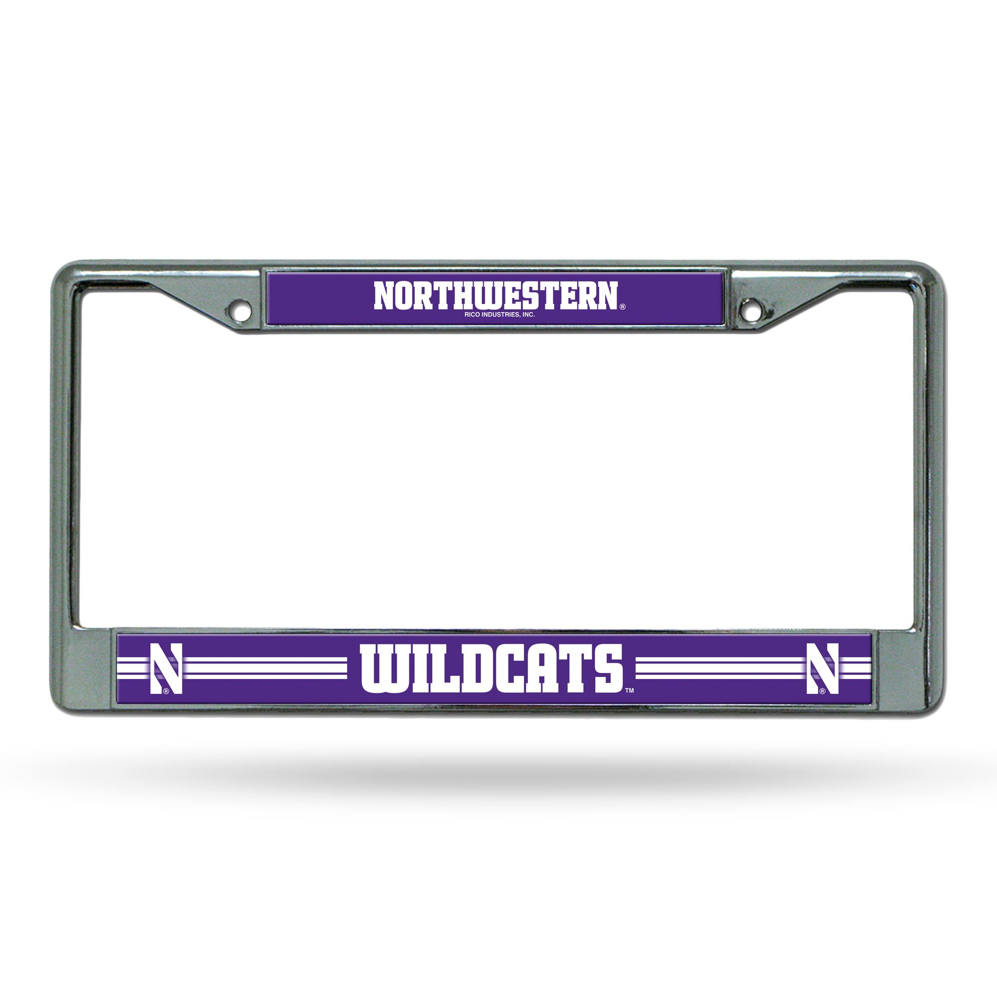 Northwestern Wildcats - 12" x 6" Standard Size - Chrome Metal License Plate Frame