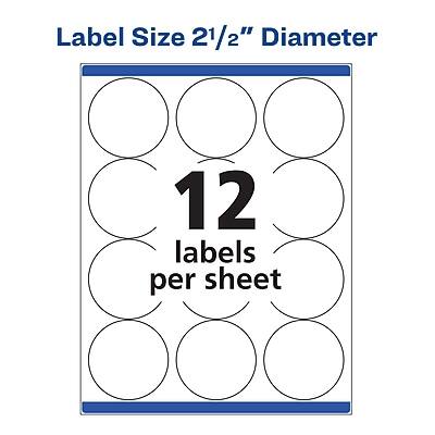 Label Size 2 1/2" Diameter  
12 labels per sheet