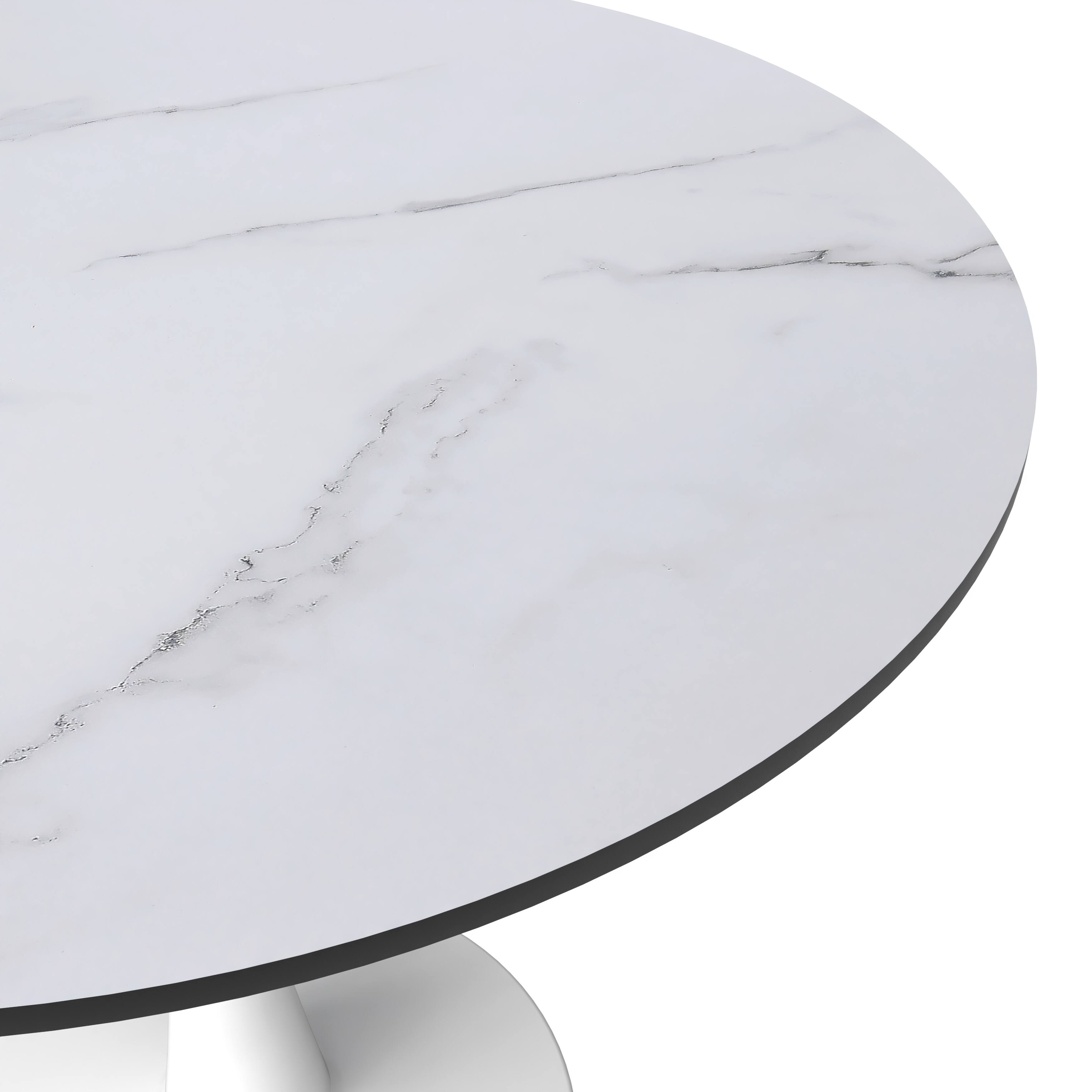 Alt View 6. LeisureMod - Bristol Modern 35" MDF/Stone Round Dining Table, Mid-Century with White Pedestal Base for Kitchen - MDF - Marbled White.