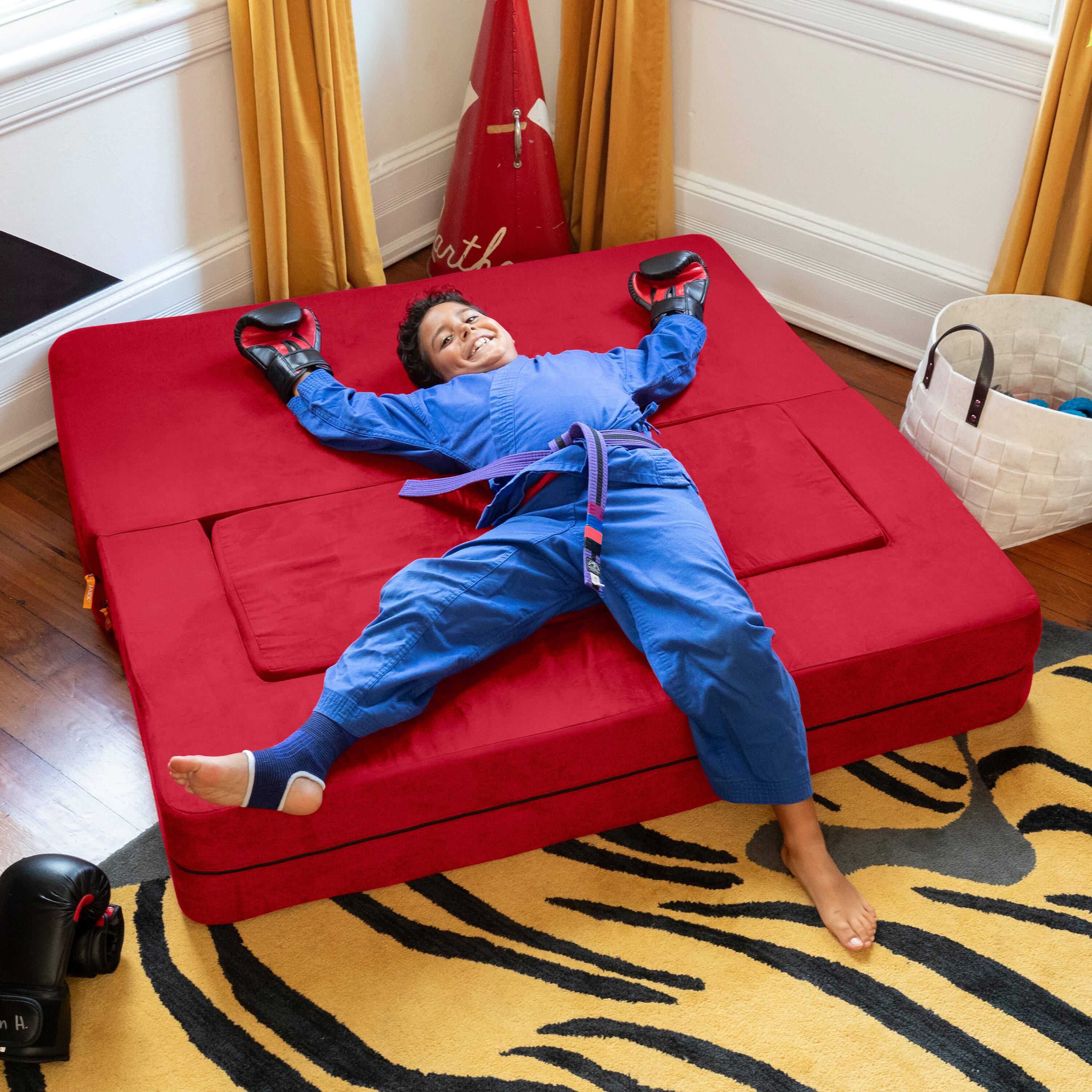 Alt View 2. Jaxx - Jaxx Zipline Kids Sofa & Large Ottoman, 3 in 1 Fold Out Sofa, Big Kids Edition, Cherry - Cherry.