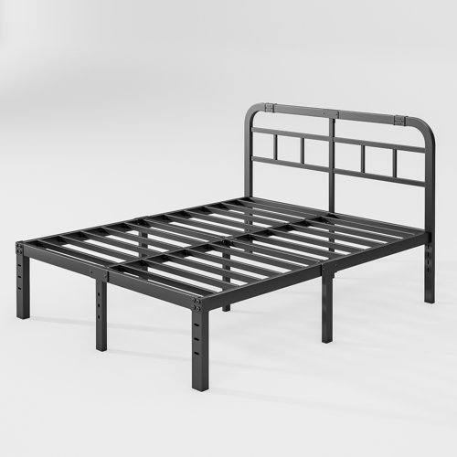 Front. SlickBlue - Modern metal bed frame with headboard for a clean, industrial bedroom aesthetic - Black.
