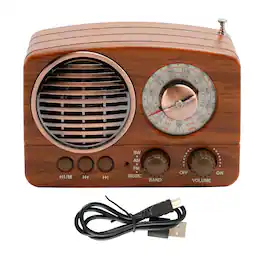 Topteng - Retro Mini Bluetooth Speaker & Radio, Portable FM/AM/SW with USB/TF Playback, 1200mAh Rechargeable, Dual-Power, DC 5V - Natural wood color