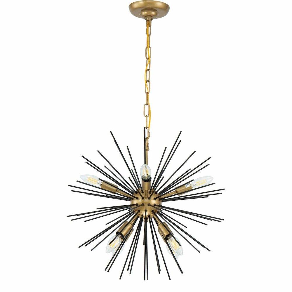 Alt View 1. Living District - Timber 8 light Brass and Black pendant - Brass And Black.