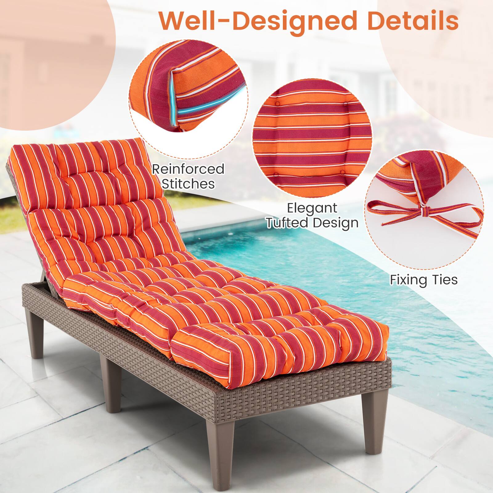 Well-Designed Details

- Reinforced Stitches
- Elegant Tufted Design
- Fixing Ties