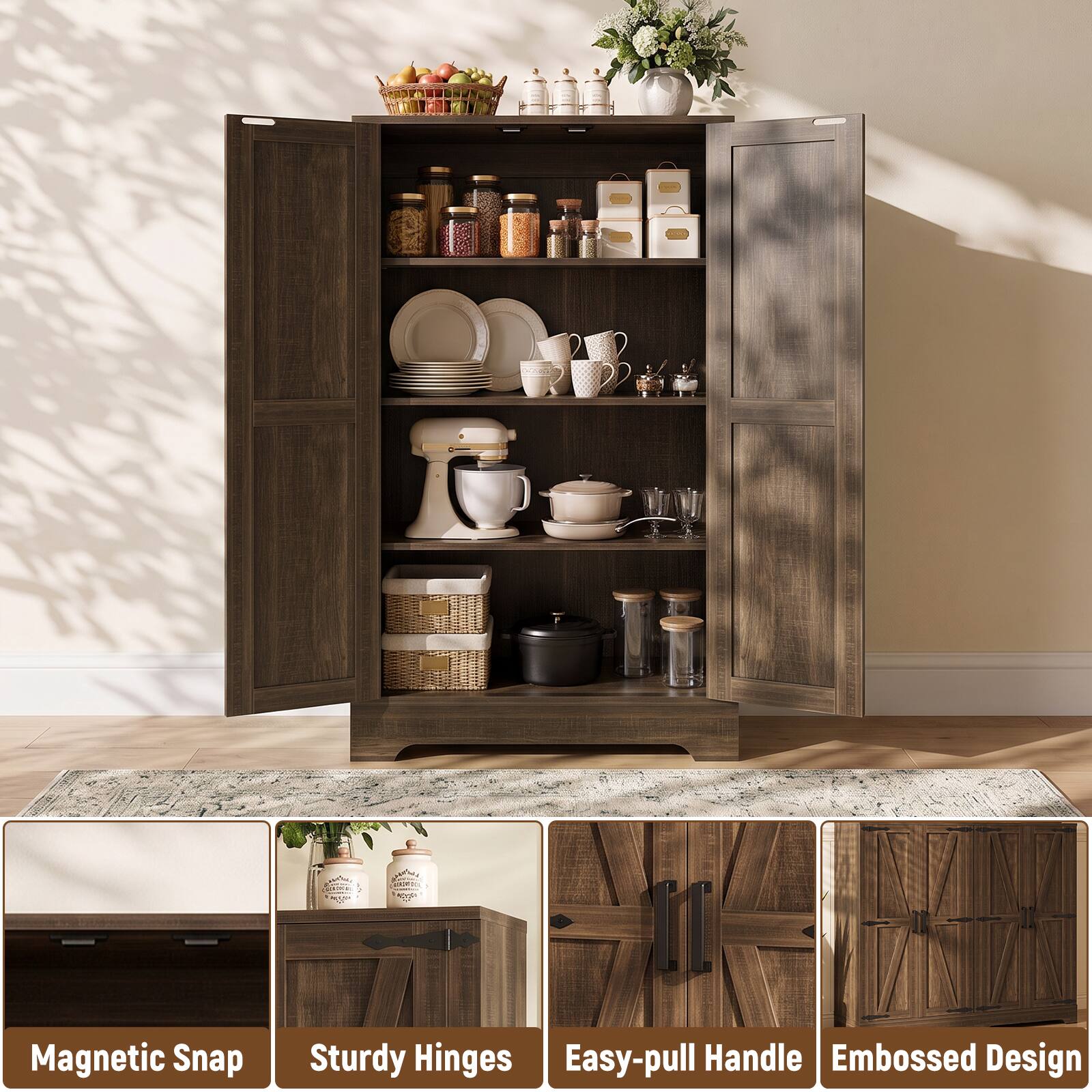 - Magnetic Snap
- Sturdy Hinges
- Easy-pull Handle
- Embossed Design