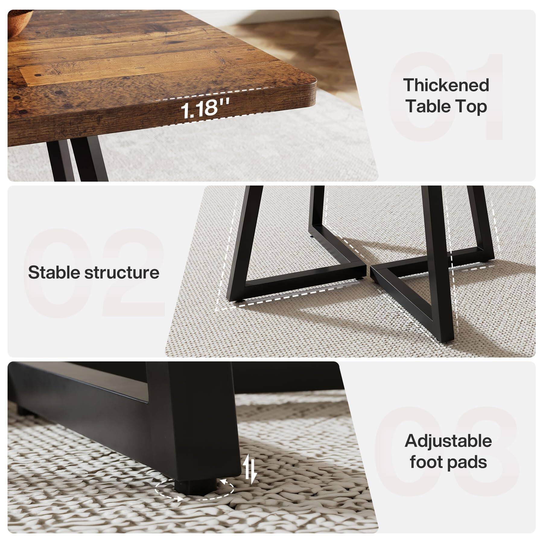 1.18" Thickened Table Top Adjustable foot pads

Stable structure

Adjustable foot pads