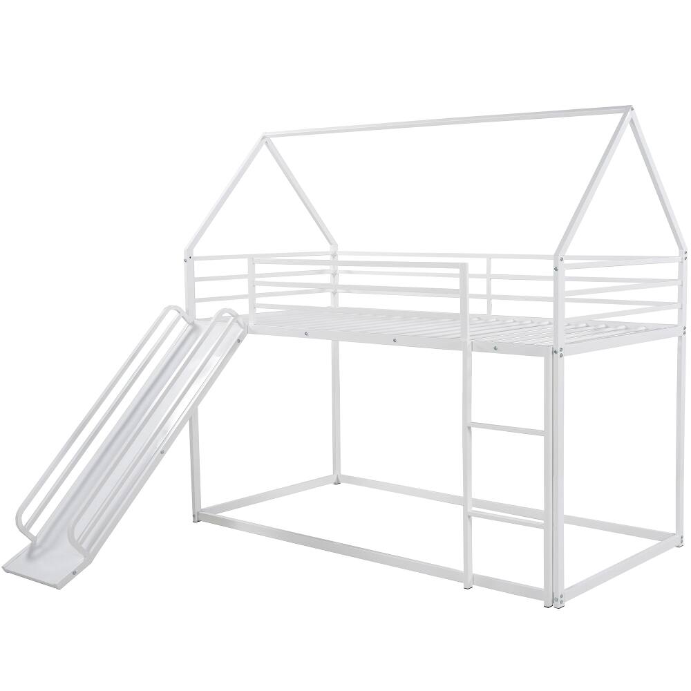 Alt View 4. Loheer - Loheer Twin over Twin House Bunk Bed with Slide White Metal Frame - White.