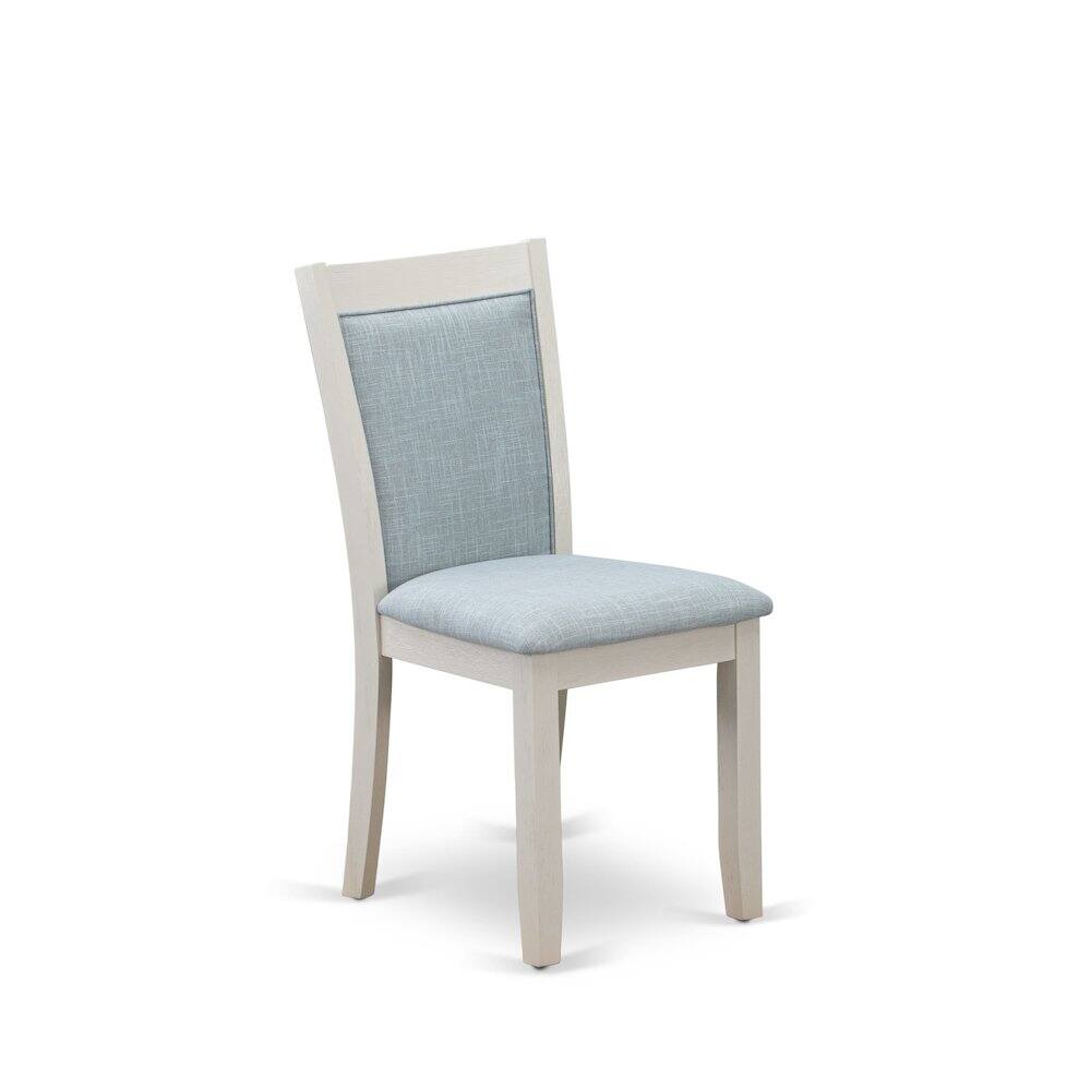 Angle. East West Furniture - V026MZ015-5 5-Piece Dining Room Set Contains a Dining Table and 4 Baby Blue Upholstered Chairs - Wire Brushed Linen - Multi-Color.