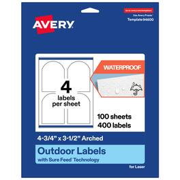 Avery - Waterproof Arched Labels, 4.75" x 3.5", 400 Total - White