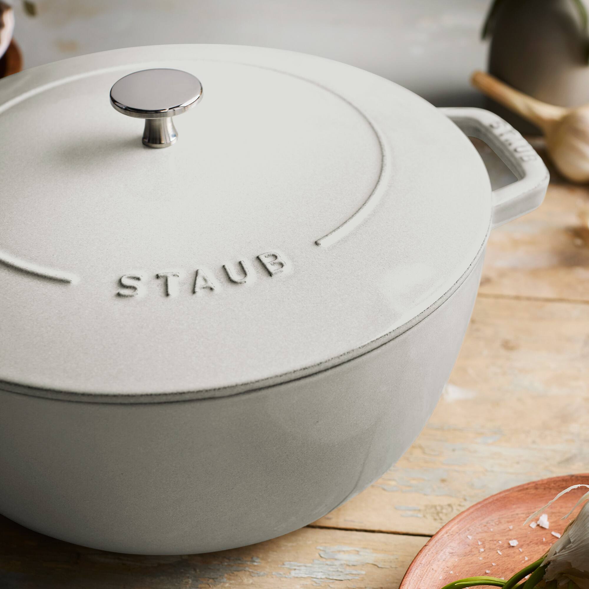 Alt View 4. Staub - Staub Cast Iron Essential French Oven, Dutch Oven, 5-quart, serves 5-6, Made in France - White Truffle - White Truffle.