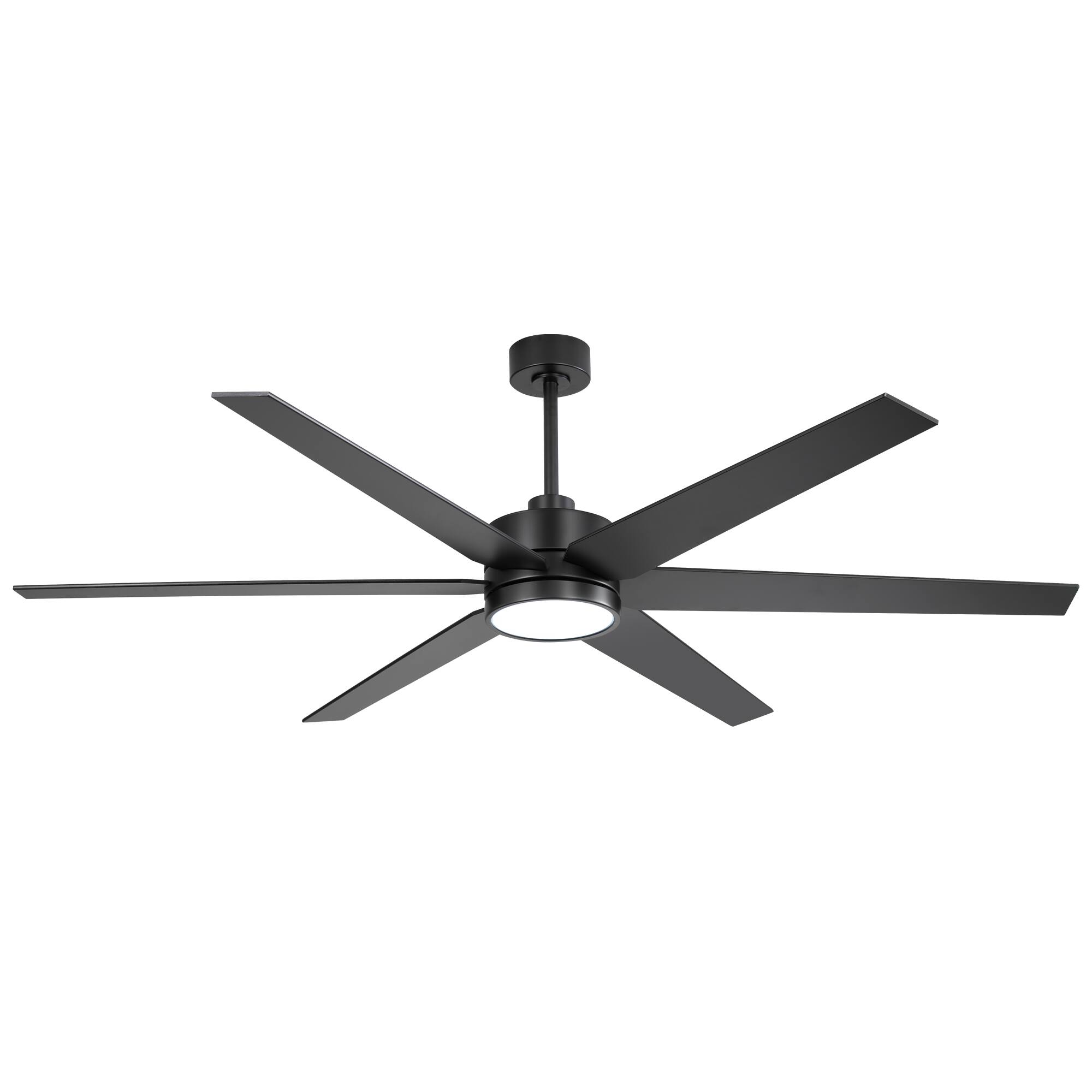 Angle. Breezary - 72-in Indoor Large LED Ceiling Fan with 6-Speed Reversible Motor, 3-Color Light, Memory Timer & 7″/12″ Downrods - Matte Black.