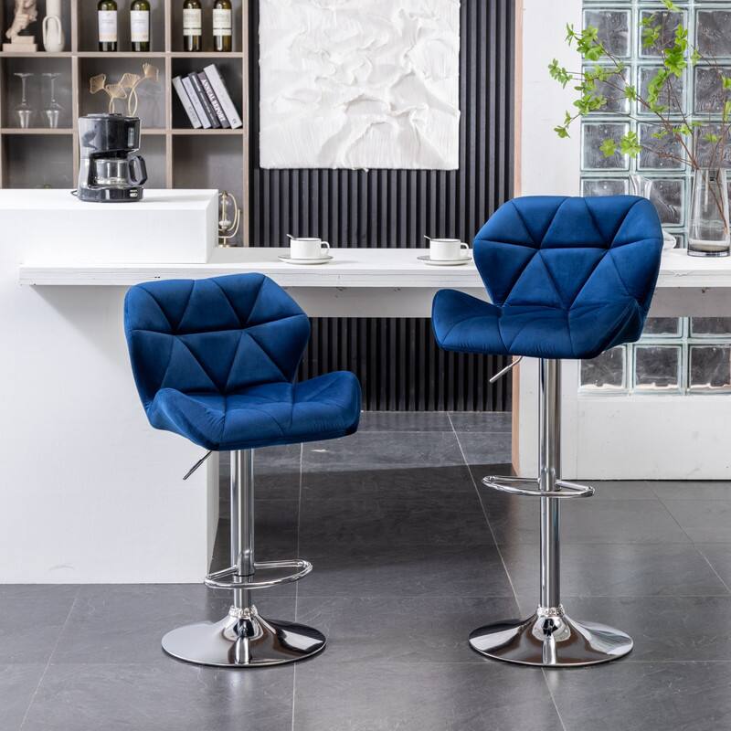 Alt View 2. HTUTWOO - Velvet Swivel Barstools Set of 2, Height Adjustable with Footrest,for Kitchen Island, Home Bar & Dining Room - Blue.