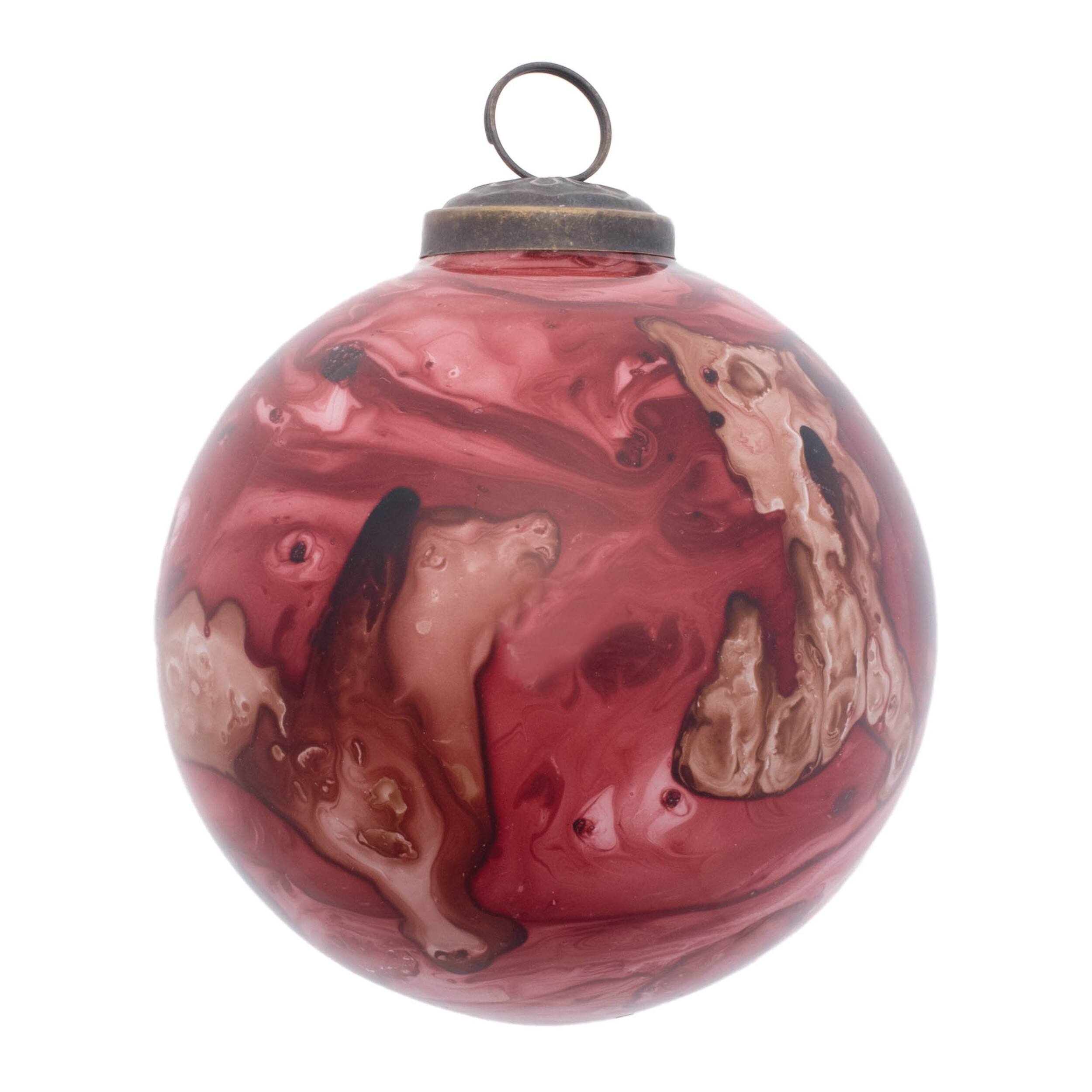Angle. BreeBe - Marble Painted Glass Ornament (Set of 6) - Red.