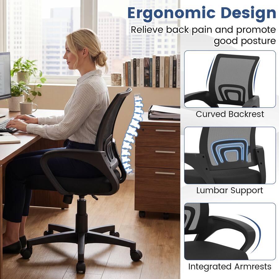 Gymax Mesh Office Chair Ergonomic Computer Desk Chair w/Lumbar Support ...