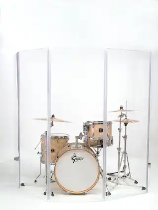 Front. Gibraltar Hardware - Acrylic Drum Kit Acoustic Shield, 5-Panel Sound Isolation System for Live and Studio Use, Reduces Stage Volume.