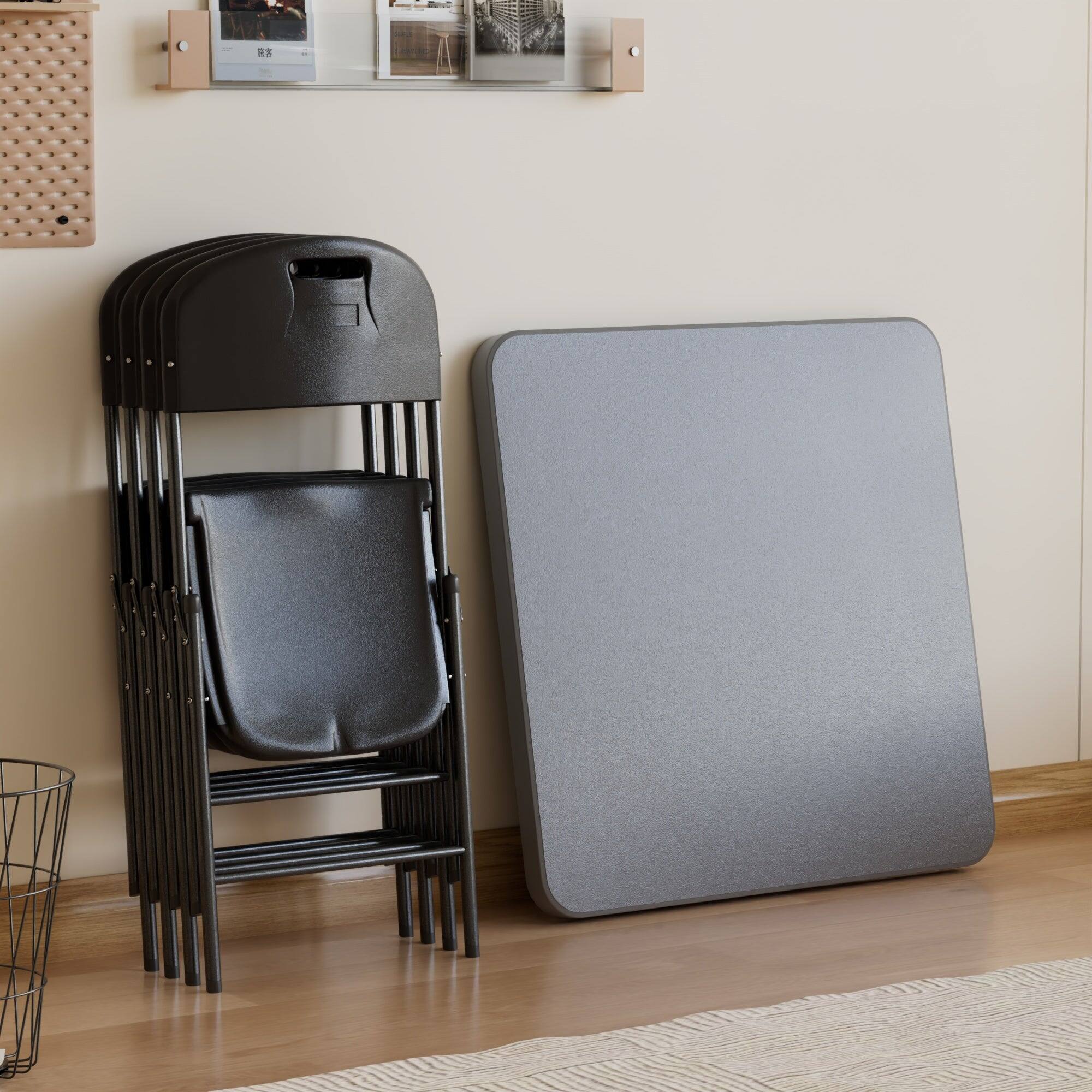 Alt View 2. Vecelo - Folding Card Table and Chairs Set for 4 – Portable HDPE Folding Table with Metal Frame for Indoor & Outdoor Use - Grey.