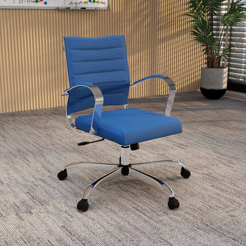 Angle. LeisureMod - Benmar Modern Mesh Office Chair with Adjustable Height, Lumbar Support & 360° Swivel - Navy Blue.