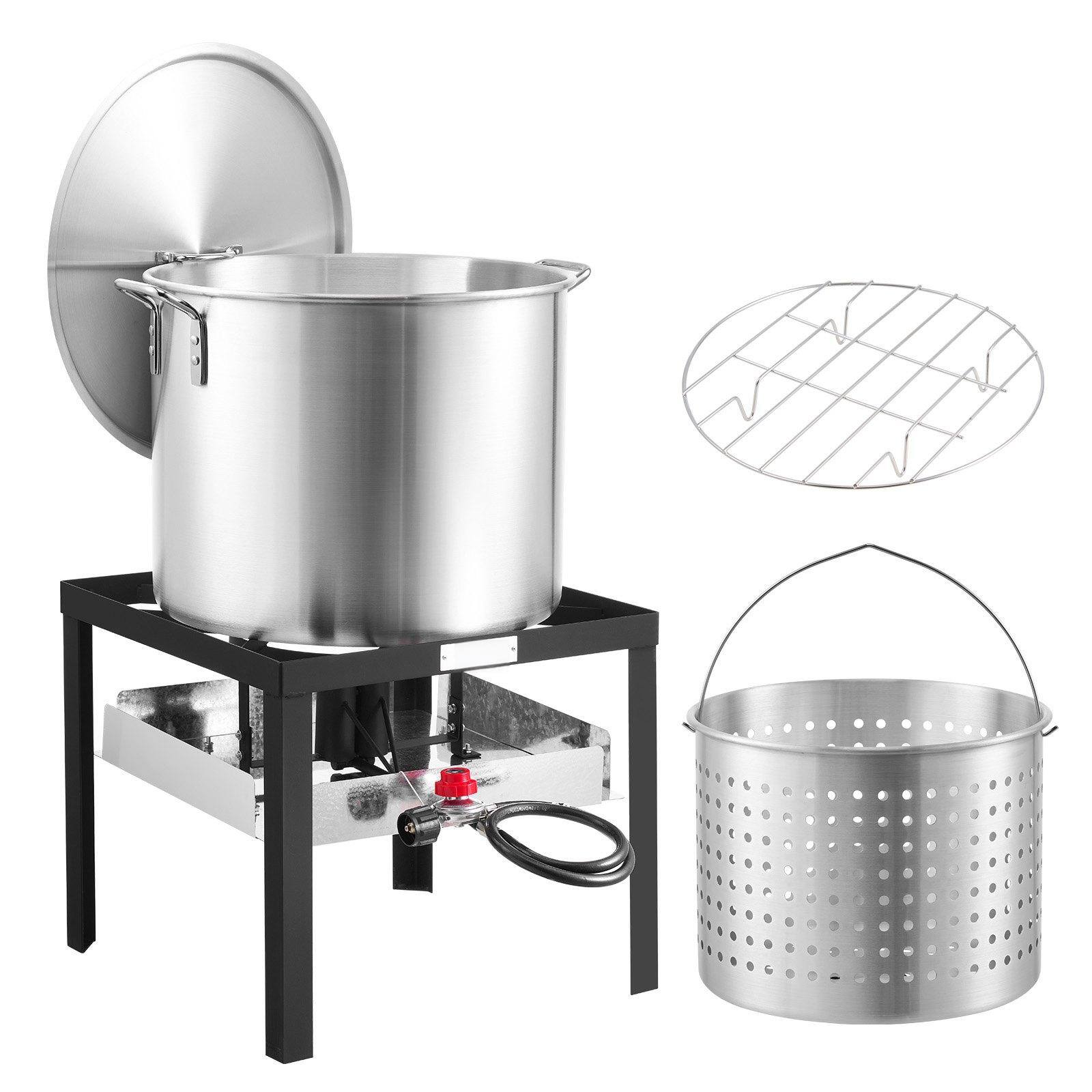 Front. Glintex - Seafood Boiling Kit 80Qt Outdoor Aluminum Pot with Strainer Basket 100000 BTU Propane Burner for Crab Lobster Crawfish - Black/Silver.