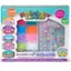 The text on the image is a description of a Rainbow Loom Deluxe Kit, which includes 2200 rubber bands, 240 beadmoji beads, 100 spacer beads, 2 speed looms, 2 dual hooks, 50 C-clips, a storage case, and instructions. The kit is designed for creating bead bracelets and is suitable for children aged 7 and up. The kit is colorful and comes with a variety of beads and accessories to help users create their own unique designs.