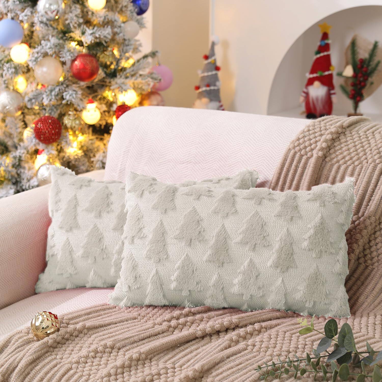 Front. Stylel Star - DFXSZ Christmas Tree Pillow Covers 18x18 inch Set of 2 Christmas Decoration Beige Soft Plush Faux Fur Jacquard Throw ... - Cream White.