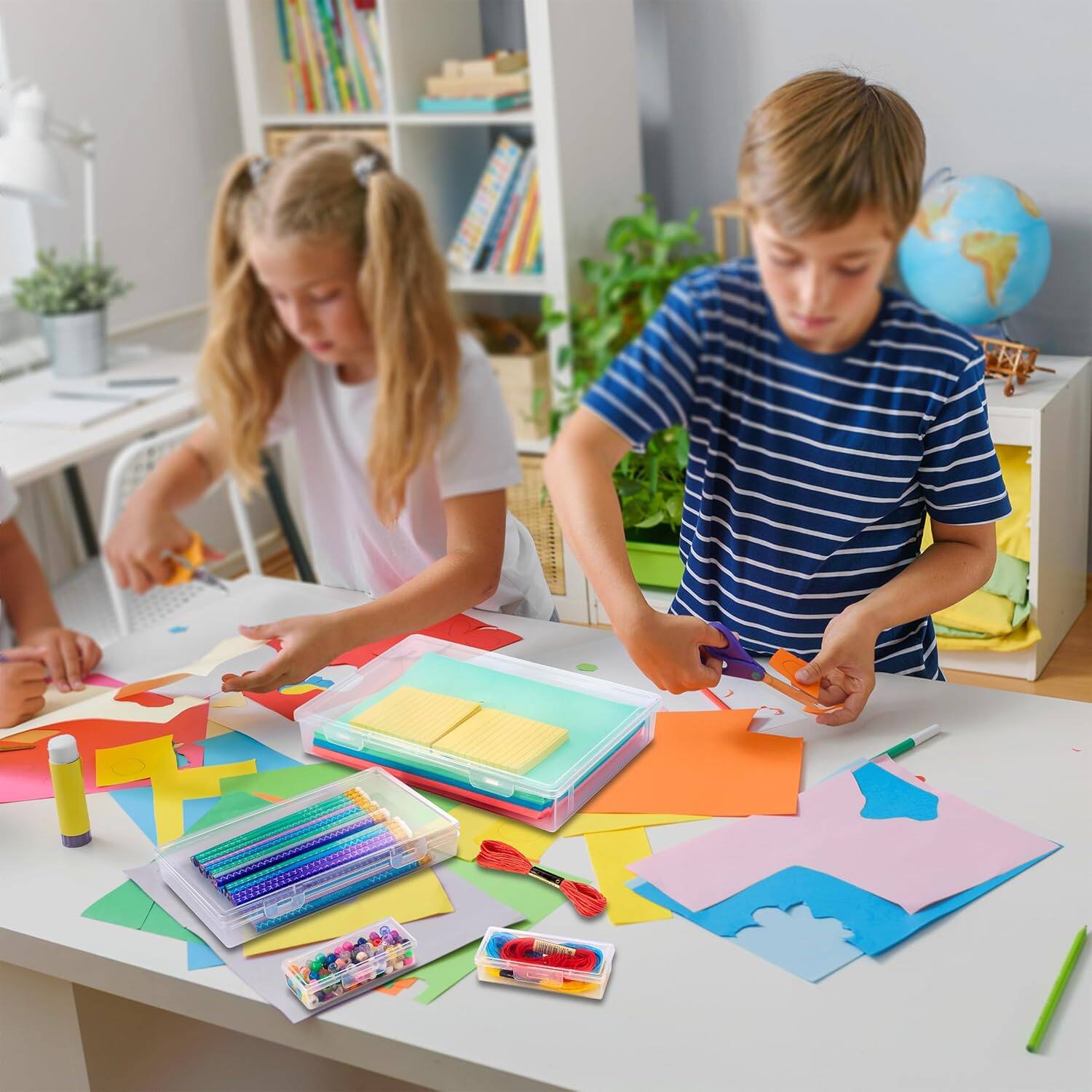 Alt View 1. Sorbus - Sorbus 4-Piece Art Supply Storage Organizer Stackable Craft Storage with Hinged Lids Art, Yarn, Ribbon, Bead Organizers - Clear.